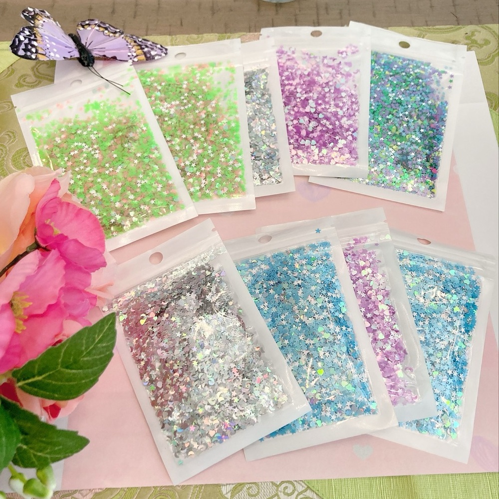 9 packs of glitter stars sprinkles. DIY